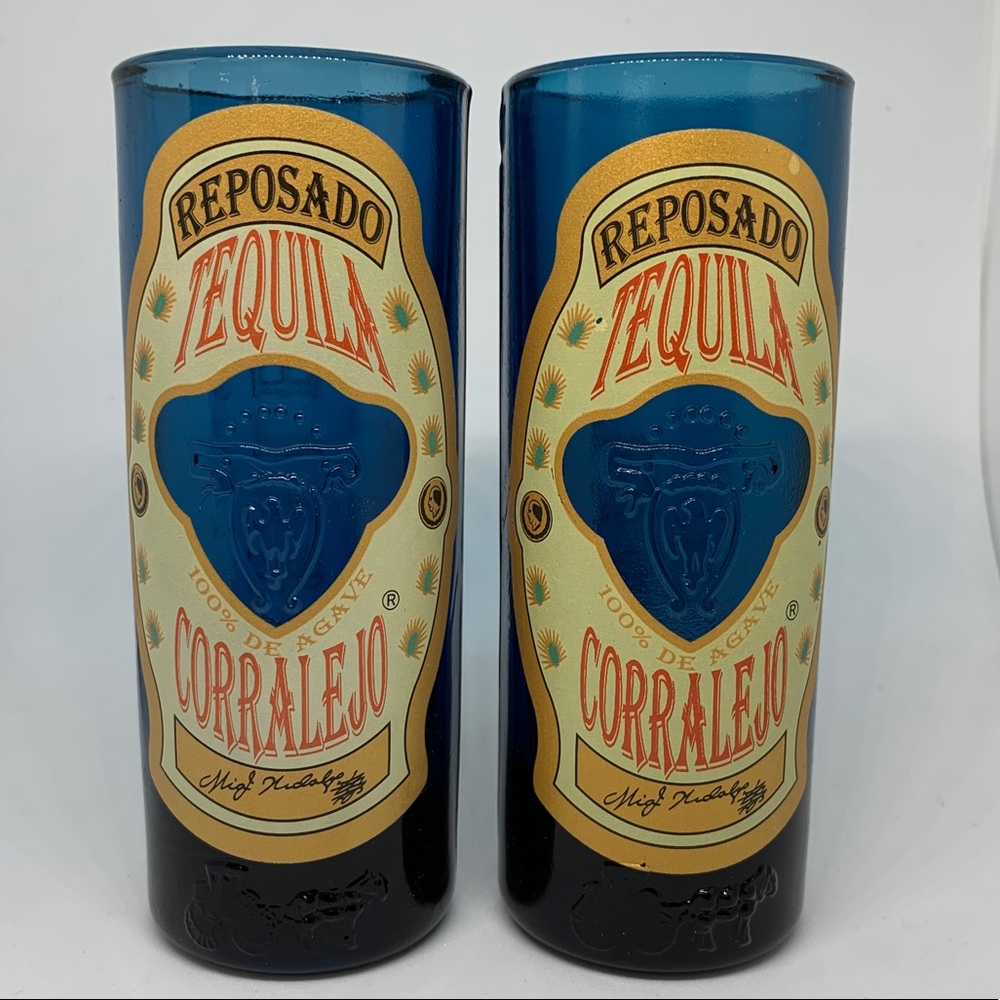 Reposado Tequila Corralejo Tall Blue Shot Glasses